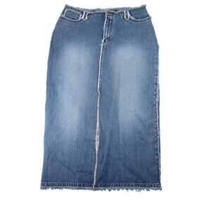 Vintage Y2k Zana Di Denim Frayed Edge Maxi Skirt